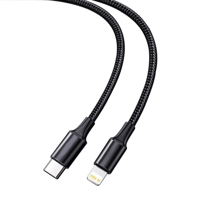 สายชาร์จเร็ว USB สีดำพร้อมปลอกหุ้มไนลอน ความเร็วในการถ่ายโอน 10Gbps