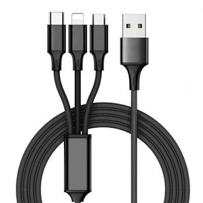 3 ใน 1 2.4A สายชาร์จข้อมูล USB Type C ฟังก์ชั่นหลายพอร์ต OEM ODM