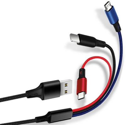 3 ใน 1 2.4A สายชาร์จข้อมูล USB Type C ฟังก์ชั่นหลายพอร์ต OEM ODM