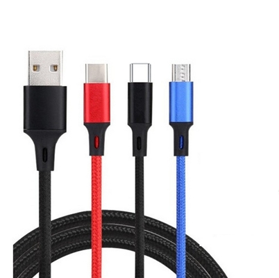 3 ใน 1 2.4A สายชาร์จข้อมูล USB Type C ฟังก์ชั่นหลายพอร์ต OEM ODM