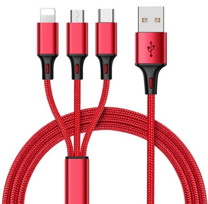 3 ใน 1 2.4A สายชาร์จข้อมูล USB Type C ฟังก์ชั่นหลายพอร์ต OEM ODM