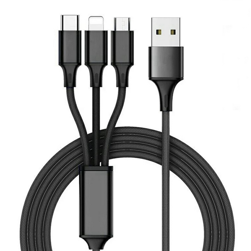 3 ใน 1 2.4A สายชาร์จข้อมูล USB Type C ฟังก์ชั่นหลายพอร์ต OEM ODM